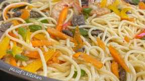Easy Spaghetti Stir Fry//Beef Pasta Recipe//@Masof's Kitchen