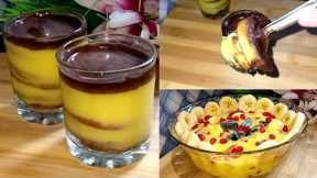 2 Easy Custard Recipe With 1½ L of Milk | Chocolate Custard Biscuit Pudding and Fruit Custard Recipe