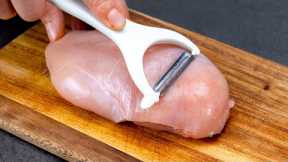 A trick using the vegetable peeler! Great recipe with chicken breast, without baking