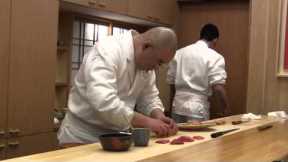 3 Michelin star sushi chef at work in Tokyo