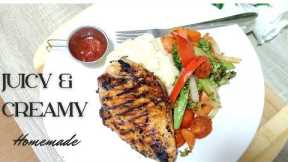Easy 30 Minute Chicken Dinner Recipe with Mashed Potatoes and Sautéed Vegetables